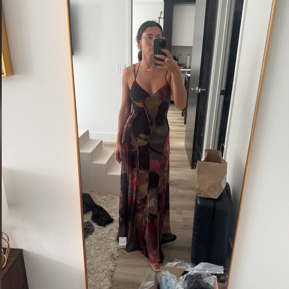 NWT ASOS DESIGN printed mesh maxi dress with exposed seam pink floral print - Picture 4 of 4